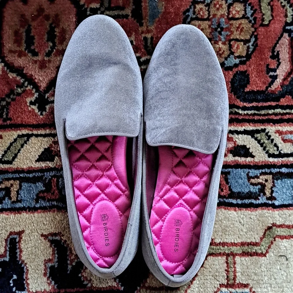 Birdies Women's The Starling Round Toe Gray Velvet Slip On Loafer Flat Size 10.5